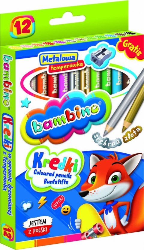 BAMBINO Kredki w oprawie drewnianej 12 kolorów + temperówka BAMBINO Kredki w oprawie drewnianej 12 kolorów + temperówka