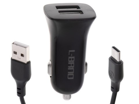 L-BRNO Ładowarka samochodowa Dual USB + Type-c czarna