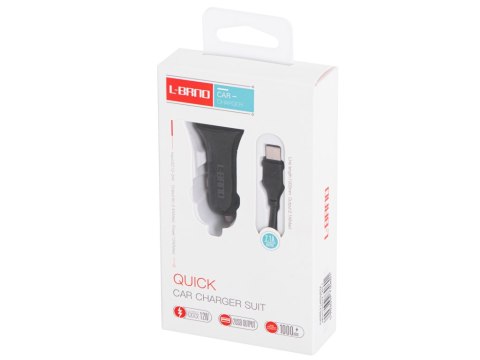 L-BRNO Ładowarka samochodowa Dual USB + Type-c czarna