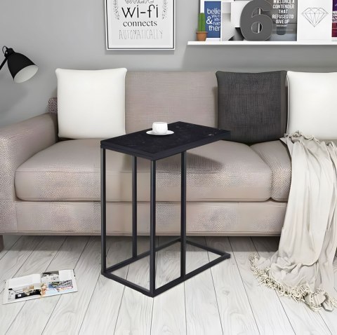 STOLIK BOCZNY POD LAPTOPA KAWOWY W KSZTAŁCIE LITERY C MARMUR CZARNY MODERNHOME