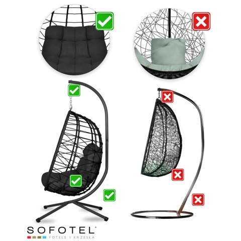 FOTEL OGRODOWY WISZĄCY TIHUANA CZARNY + CZARNE PODUSZKI SOFOTEL