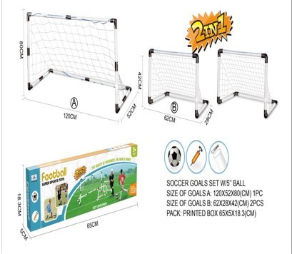 Bramki piłkarskie dla dzieci 2w1 (2szt-62x42x28cm/1szt-120x80x52cm) + piłka + pompka