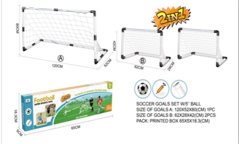 Bramki piłkarskie dla dzieci 2w1 (2szt-62x42x28cm/1szt-120x80x52cm) + piłka + pompka
