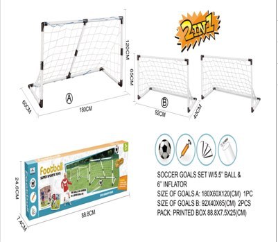 Bramki piłkarskie dla dzieci 2w1 (2szt-92x65x40cm/1szt-180x120x60) + piłka + pompka