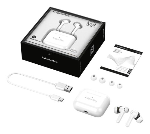 Kruger & Matz Dual Driver M4 PRO Słuchawki douszne TWS stereo Bluetooth białe Kruger & Matz Dual Driver M4 PRO Słuchawki douszne TWS stereo Bluetooth białe