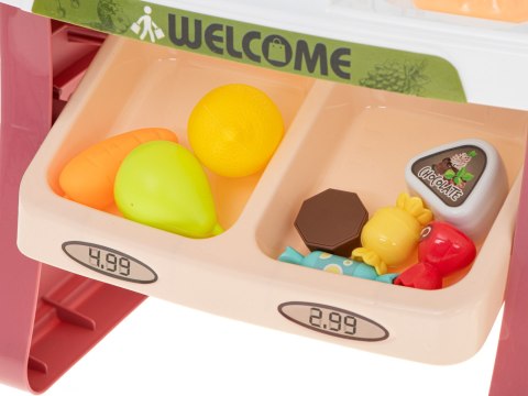 Supermarket sklep kasa fiskalna + wózek róż 40el. Supermarket sklep kasa fiskalna + wózek róż 40el.