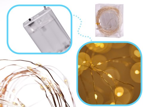 Lampki Led Druciki dekoracyjne 10m 100LED na baterie zimny-ciepły biały Lampki Led Druciki dekoracyjne 10m 100LED na baterie zimny-ciepły biały