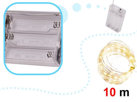 Lampki Led Druciki dekoracyjne 10m 100LED na baterie zimny-ciepły biały Lampki Led Druciki dekoracyjne 10m 100LED na baterie zimny-ciepły biały