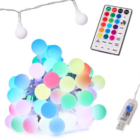Lampki dekoracyjne LED mini cotton balls 5m 50LED USB + pilot 16 kolorów Lampki dekoracyjne LED mini cotton balls 5m 50LED USB + pilot 16 kolorów