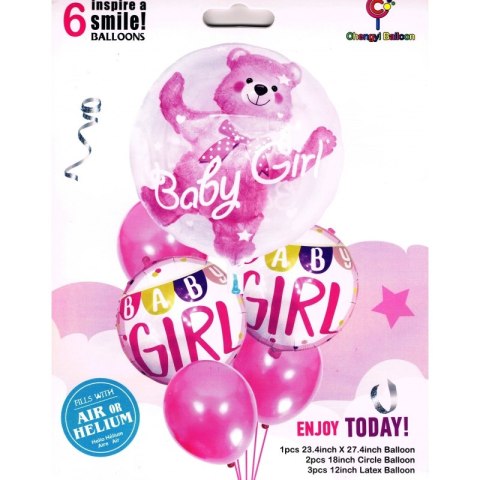 Balony na urodziny babyshower dziewczynki 6szt różowe Balony na urodziny babyshower dziewczynki 6szt różowe