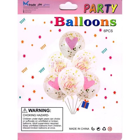 Balony z konfetti na babyshower dziewczynki 6szt różowe Balony z konfetti na babyshower dziewczynki 6szt różowe