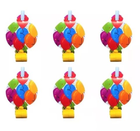 Gwizdki rozwijane z medalionem - balony 6szt.