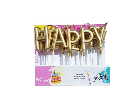 Świeczki urodzinowe Happy Birthday metaliczne złote Świeczki urodzinowe Happy Birthday metaliczne złote