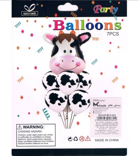 Balon krówka foliowy zestaw urodzinowy 60x70cm + 6 balonów Balon krówka foliowy zestaw urodzinowy 60x70cm + 6 balonów