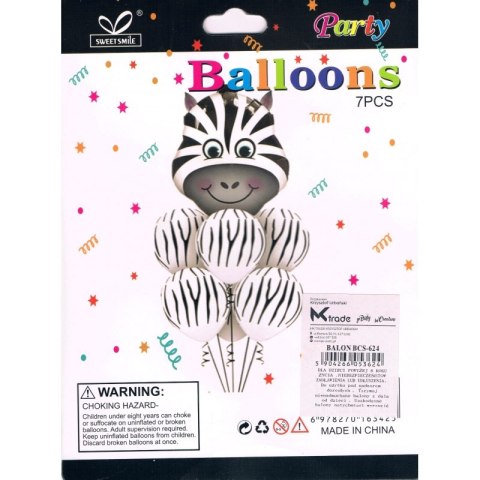Balon zebra foliowy zestaw urodzinowy 60x70cm + 6 balonów Balon zebra foliowy zestaw urodzinowy 60x70cm + 6 balonów