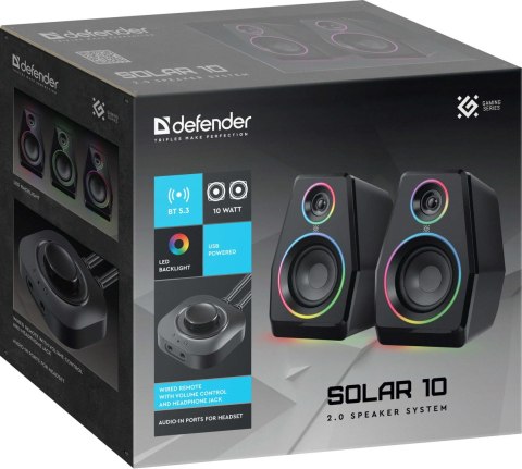 GŁOŚNIKI DEFENDER SOLAR 10 2.0 BLUETOOTH 10W LED USB