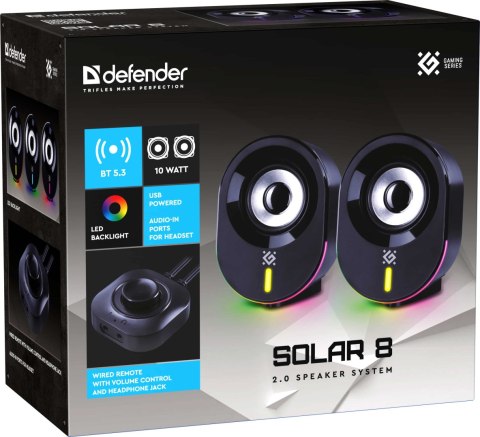 GŁOŚNIKI DEFENDER SOLAR 8 2.0 BLUETOOTH 10W LED USB