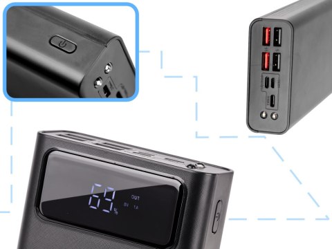 L-BRNO Power Bank PowerBank 30000mAh z ekranem LED czarny