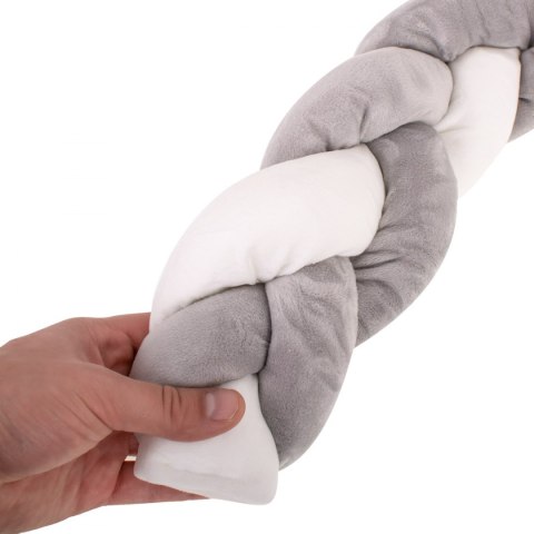Ochraniacz otulacz do łóżeczka pleciony warkocz szaro biały 9x300cm XXL Ochraniacz otulacz do łóżeczka pleciony warkocz szaro biały 9x300cm XXL