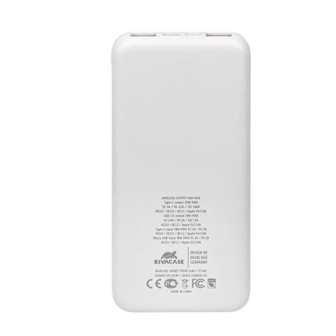 RIVACASE POWERBANK 10.000 MAH USB-C 20W + QI 10W, 1X WE/WY USB-C 20W, 2X USB-A QC18W, WEJŚCIE MICRO-USB,INDUKCJA QI 10W,BIAŁY RIVACASE POWERBANK 10.000 MAH USB-C 20W + QI 10W, 1X WE/WY USB-C 20W, 2X USB-A QC18W, WEJŚCIE MICRO-USB,INDUKCJA QI 10W,BIAŁY