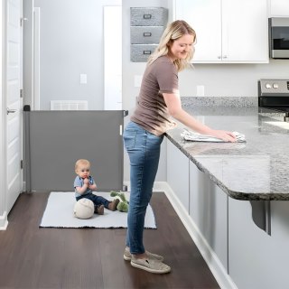 BRAMKA BARIERKA ROLETA 150 CM OCHRONNA ZABEZPIECZAJĄCA NA SCHODY I DRZWI - SZARA ECOTOYS