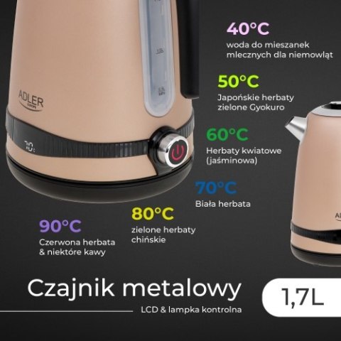 Czajnik metalowy 1,7L z LCD & regulacją temperatury