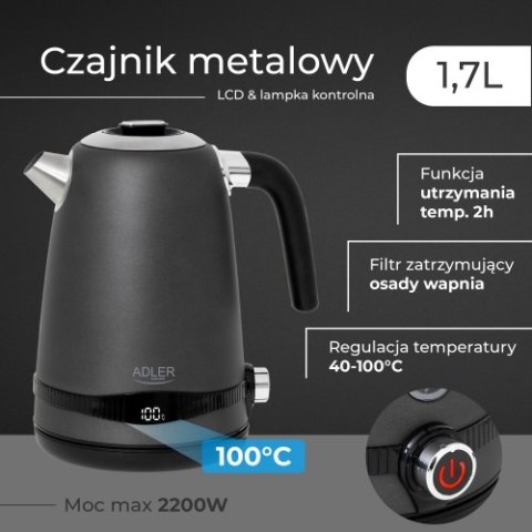 Czajnik metalowy 1,7L z LCD & regulacją temperatury Czajnik metalowy 1,7L z LCD & regulacją temperatury
