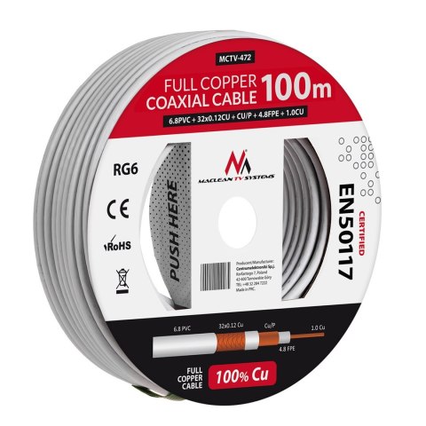 Maclean MCTV-472 kabel koncentryczny RG-6/U 100 m Biały Maclean MCTV-472 kabel koncentryczny RG-6/U 100 m Biały