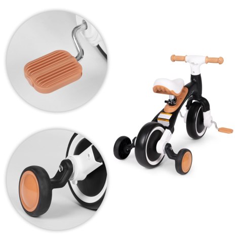 Rowerek biegowy z pedałami - treningowy kółka boczne 3w1 czarny ECOTOYS