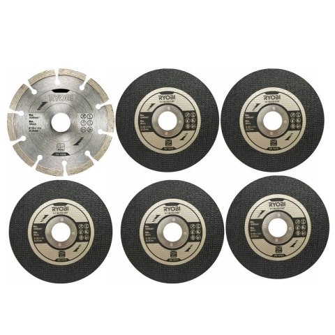 144645 RYOBI 6-sztukowy zestaw tarcz do szlifierki kątowej 125 mm: 144645 RYOBI 6-sztukowy zestaw tarcz do szlifierki kątowej 125 mm: