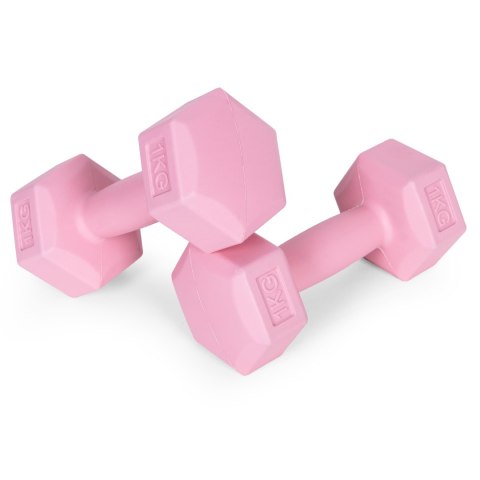 Hantle sześciokątne zestaw 2x1 kg ciężarki do ćwiczeń obciążniki fitness różowe ModernHome