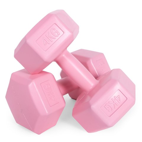 Hantle sześciokątne zestaw 2x4 kg ciężarki do ćwiczeń obciążniki fitness różowe ModernHome
