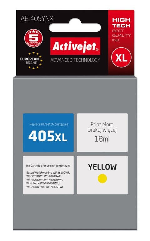 Tusz Activejet AE-405YNX (zamiennik Epson 405XL C13T05H44010; Supreme; 18ml; żółty) Tusz Activejet AE-405YNX (zamiennik Epson 405XL C13T05H44010; Supreme; 18ml; żółty)