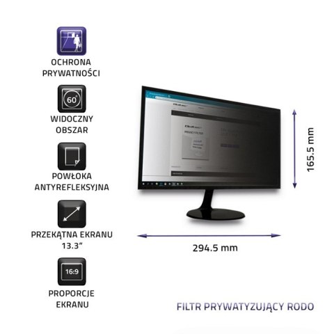 Qoltec Filtr prywatyzujący RODO 13.3" | 16:9