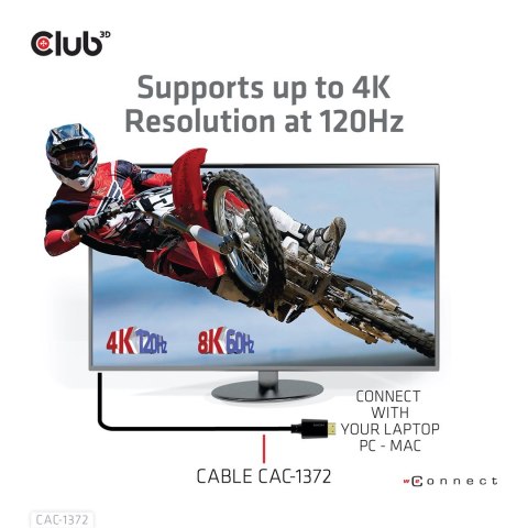 CLUB3D Ultra High Speed HDMI 4K120Hz, 8K60Hz Certified Cable 48Gbps M/M 2 m / 6.56 ft CLUB3D Ultra High Speed HDMI 4K120Hz, 8K60Hz Certified Cable 48Gbps M/M 2 m / 6.56 ft