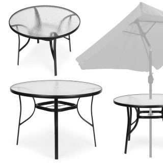 STOLIK OGRODOWY OKRĄGŁY 100 CM NA TARAS OGRÓD BALKON SZKŁO HARTOWANE OTWÓR NA PARASOL MULTIGARDEN