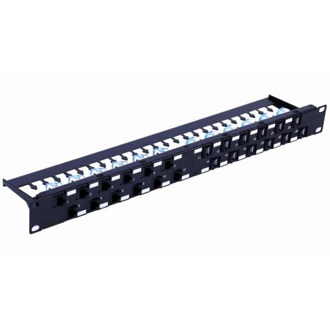 Patch panel 24x Keystone RJ45 Cat6a UTP, 1U, porty ukośne Patch panel 24x Keystone RJ45 Cat6a UTP, 1U, porty ukośne