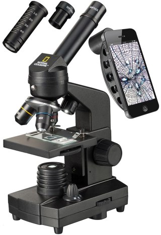 Mikroskop Bresser National Geographic o powiększeniu 40-1280 razy z uchwytem do smartfonu