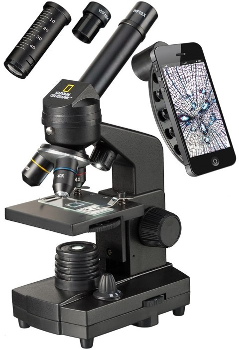 Mikroskop Bresser National Geographic o powiększeniu 40-1280 razy z uchwytem do smartfonu
