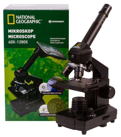 Mikroskop Bresser National Geographic o powiększeniu 40-1280 razy z uchwytem do smartfonu