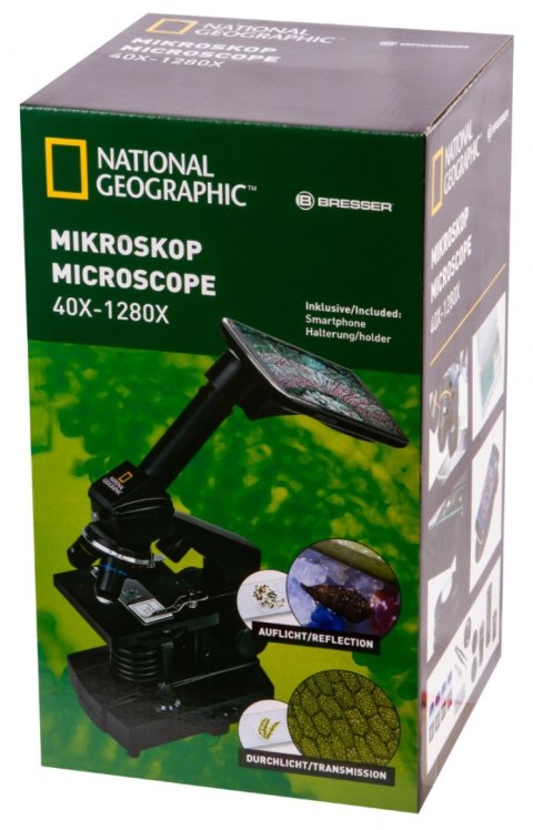 Mikroskop Bresser National Geographic o powiększeniu 40-1280 razy z uchwytem do smartfonu