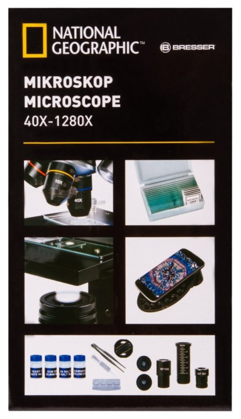 Mikroskop Bresser National Geographic o powiększeniu 40-1280 razy z uchwytem do smartfonu