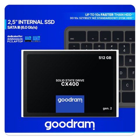 Dysk SSD GOODRAM SSDPR-CX400-512-G2 CX400 gen. 2 (2.5″ /512GB /SATA III (6 Gb/s) /550MB/s /500MB/s)