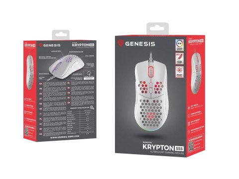 Mysz dla graczy Genesis Krypton 555 8000 DPI RGB Biała gamingowa programowalna Mysz dla graczy Genesis Krypton 555 8000 DPI RGB Biała gamingowa programowalna