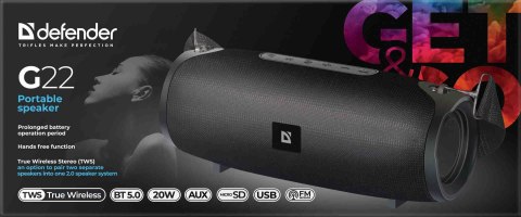 GŁOŚNIK DEFENDER G22 BLUETOOTH 20W BT/FM/TF/USB/AUX/TWS GŁOŚNIK DEFENDER G22 BLUETOOTH 20W BT/FM/TF/USB/AUX/TWS