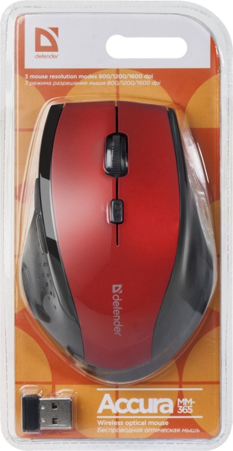 MYSZ DEFENDER ACCURA MM-365 RF CZERWONA OPTICAL 1600DPI 6P MYSZ DEFENDER ACCURA MM-365 RF CZERWONA OPTICAL 1600DPI 6P