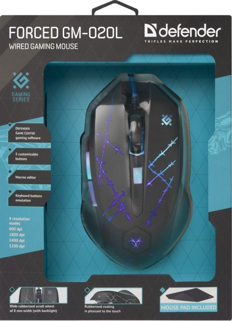 MYSZ DEFENDER FORCED GM-020L 3200DPI 6P + PODKŁADKA + GRA MYSZ DEFENDER FORCED GM-020L 3200DPI 6P + PODKŁADKA + GRA