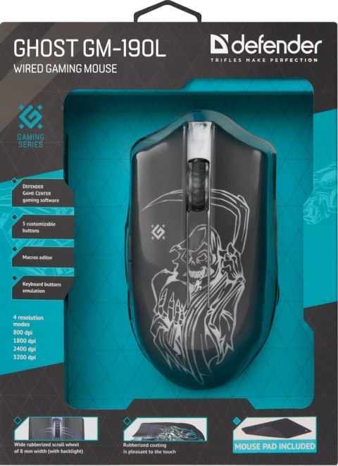 MYSZ DEFENDER GHOST GM-190L 3200DPI 6P + PODKŁADKA + GRA MYSZ DEFENDER GHOST GM-190L 3200DPI 6P + PODKŁADKA + GRA