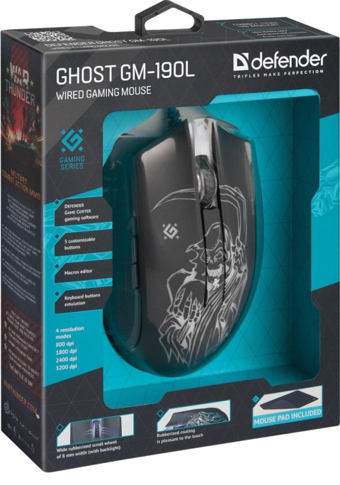 MYSZ DEFENDER GHOST GM-190L 3200DPI 6P + PODKŁADKA + GRA MYSZ DEFENDER GHOST GM-190L 3200DPI 6P + PODKŁADKA + GRA