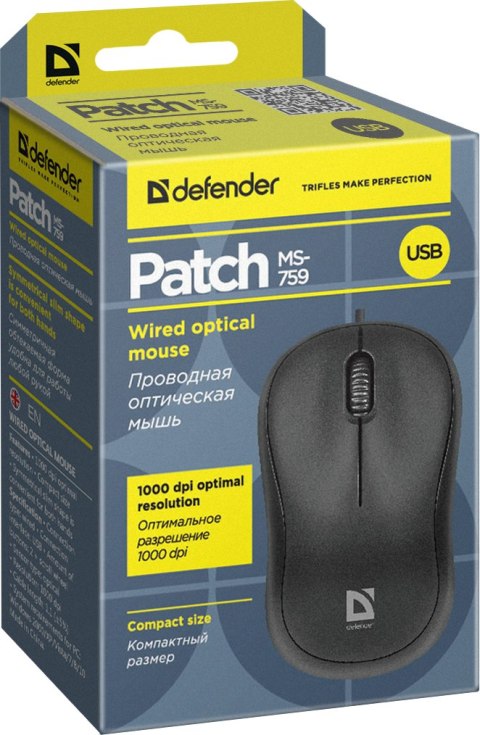MYSZ DEFENDER PATCH MS-759 CZARNA OPTICAL 1000dpi 3P MYSZ DEFENDER PATCH MS-759 CZARNA OPTICAL 1000dpi 3P